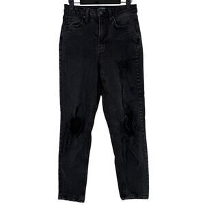 Wild Fable Distressed Hem High Rise Cropped Tapered Stretch Jean 2 Black Washed